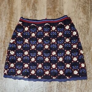 Anthropologie Floral Embroidered Skirt
